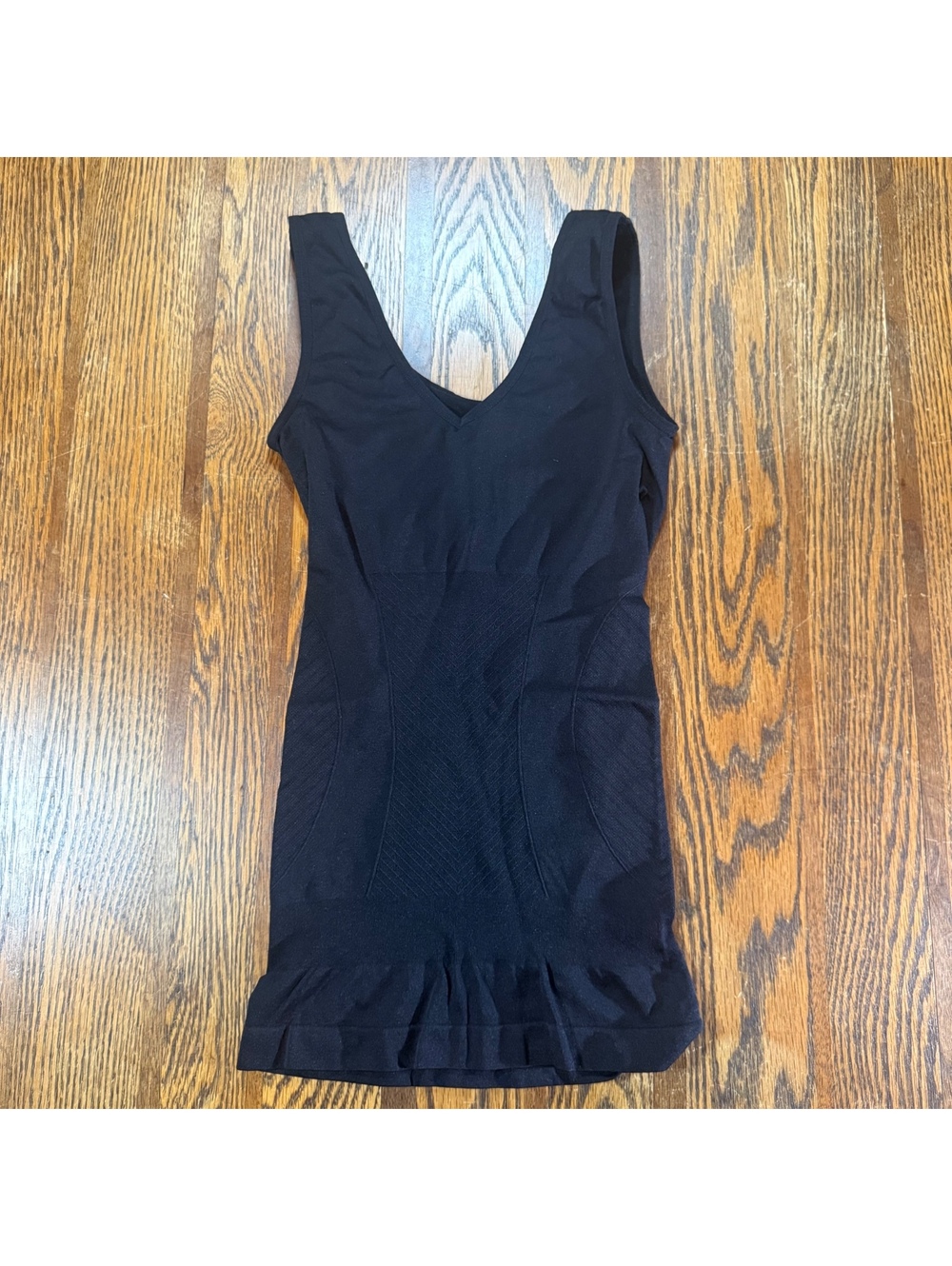 Nautica Black Jacquard Shaping Tank Dress Ruffle Hem Control Shapewear Cami S